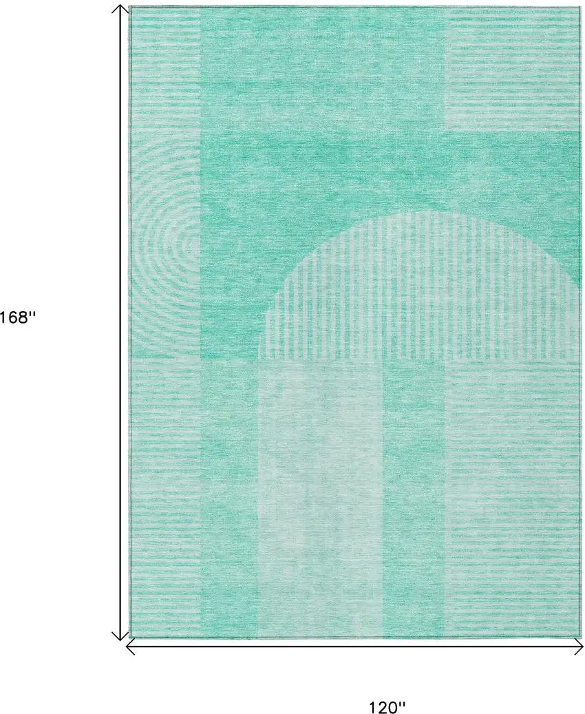 Teal Blue And Aqua Geometric Washable Indoor Outdoor Area Rug Photo 9