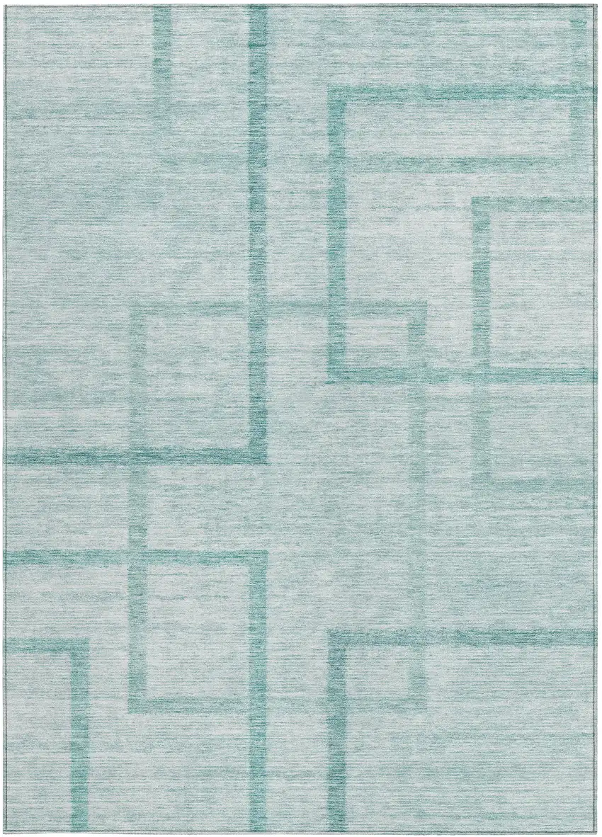 Teal Blue And Aqua Geometric Washable Indoor Outdoor Area Rug Photo 7