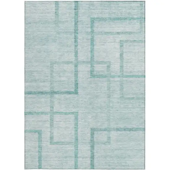 Teal Blue And Aqua Geometric Washable Indoor Outdoor Area Rug Photo 7