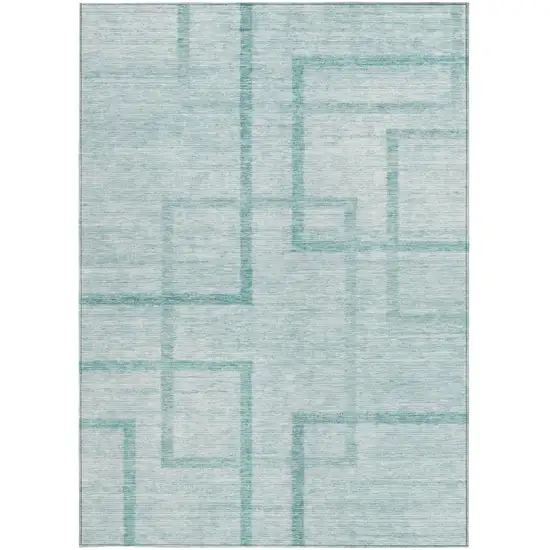 Teal Blue And Aqua Geometric Washable Indoor Outdoor Area Rug Photo 7