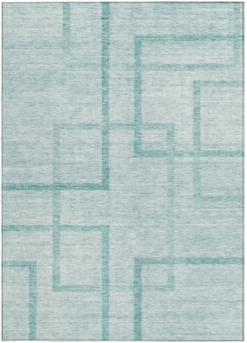 Teal Blue And Aqua Geometric Washable Indoor Outdoor Area Rug Photo 7