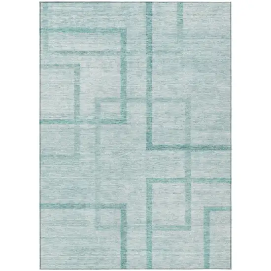 Teal Blue And Aqua Geometric Washable Indoor Outdoor Area Rug Photo 2