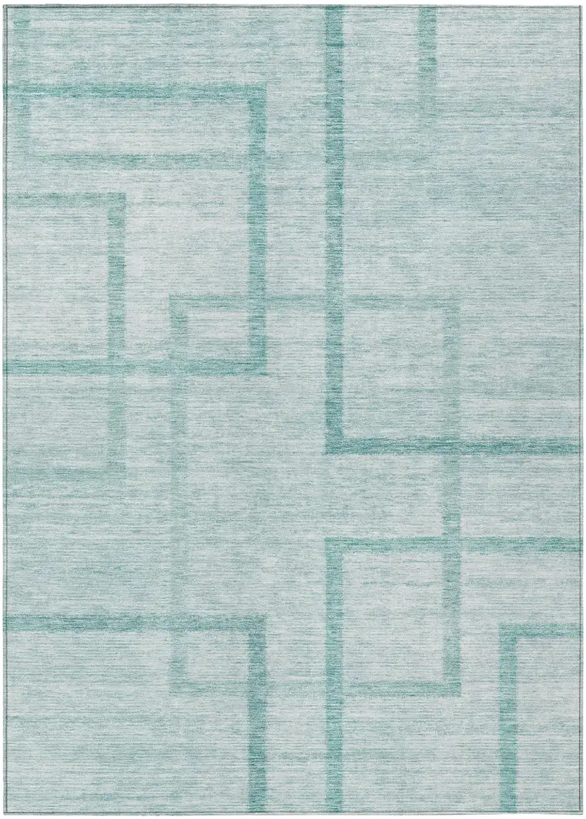 Teal Blue And Aqua Geometric Washable Indoor Outdoor Area Rug Photo 2