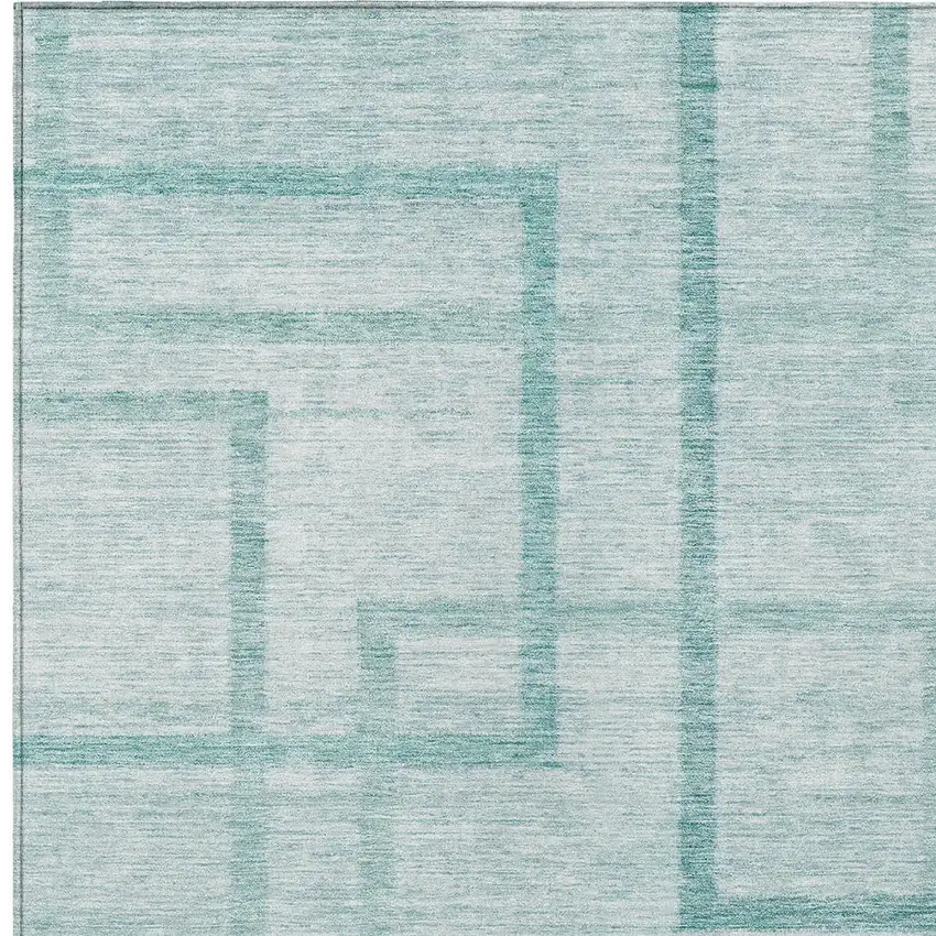 Teal Blue And Aqua Geometric Washable Indoor Outdoor Area Rug Photo 6