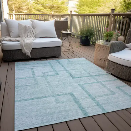 Teal Blue And Aqua Geometric Washable Indoor Outdoor Area Rug Photo 8