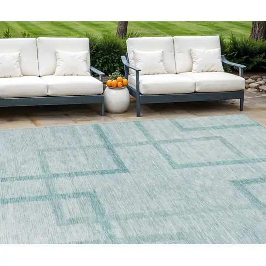 Teal Blue And Aqua Geometric Washable Indoor Outdoor Area Rug Photo 1