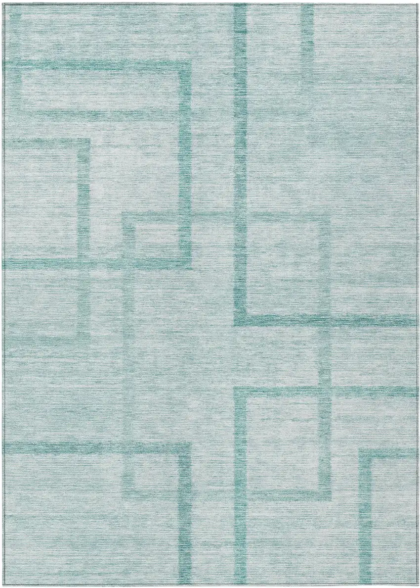 Teal Blue And Aqua Geometric Washable Indoor Outdoor Area Rug Photo 2