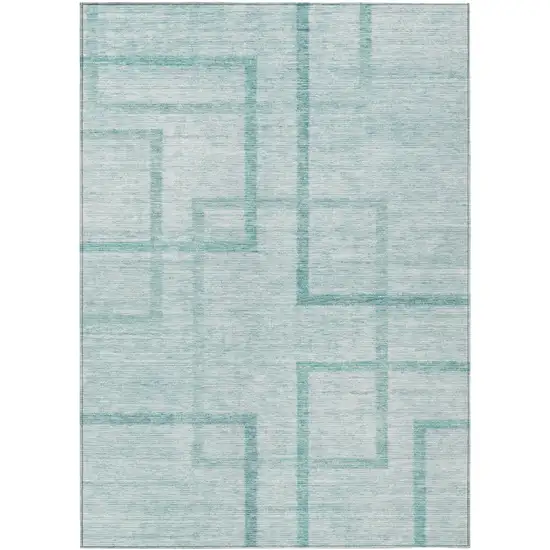 Teal Blue And Aqua Geometric Washable Indoor Outdoor Area Rug Photo 2