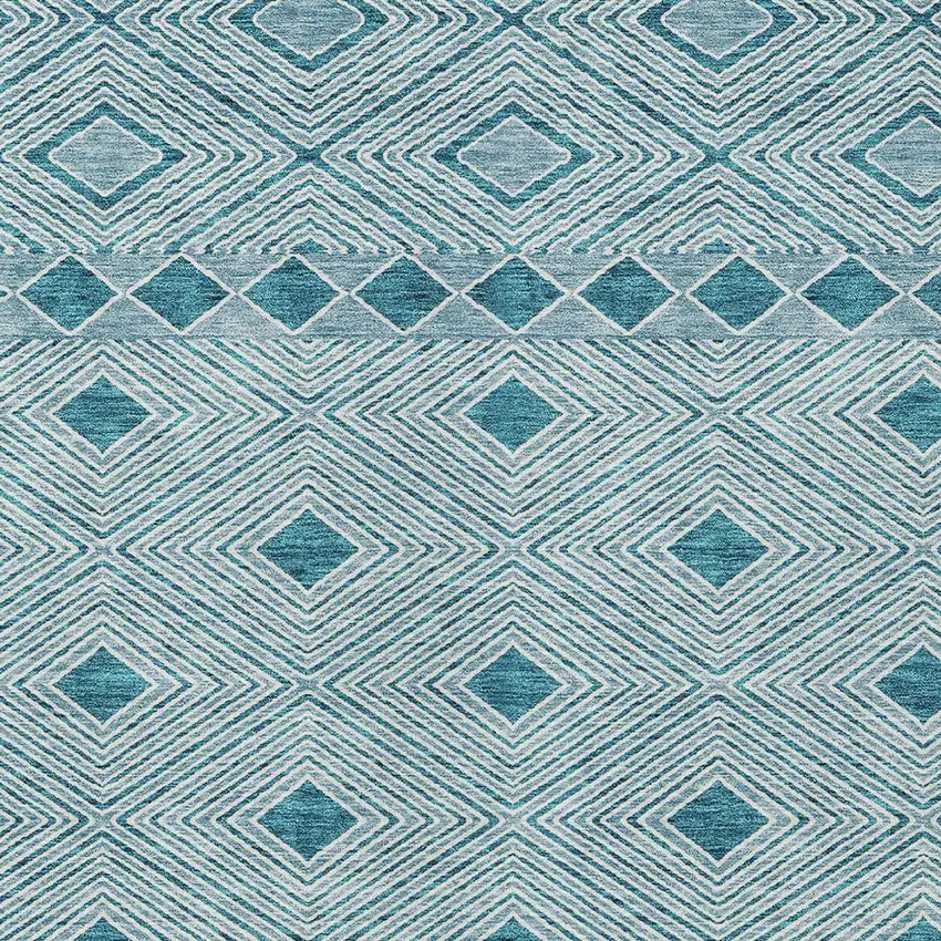 Teal Blue And Aqua Geometric Washable Indoor Outdoor Area Rug Photo 6