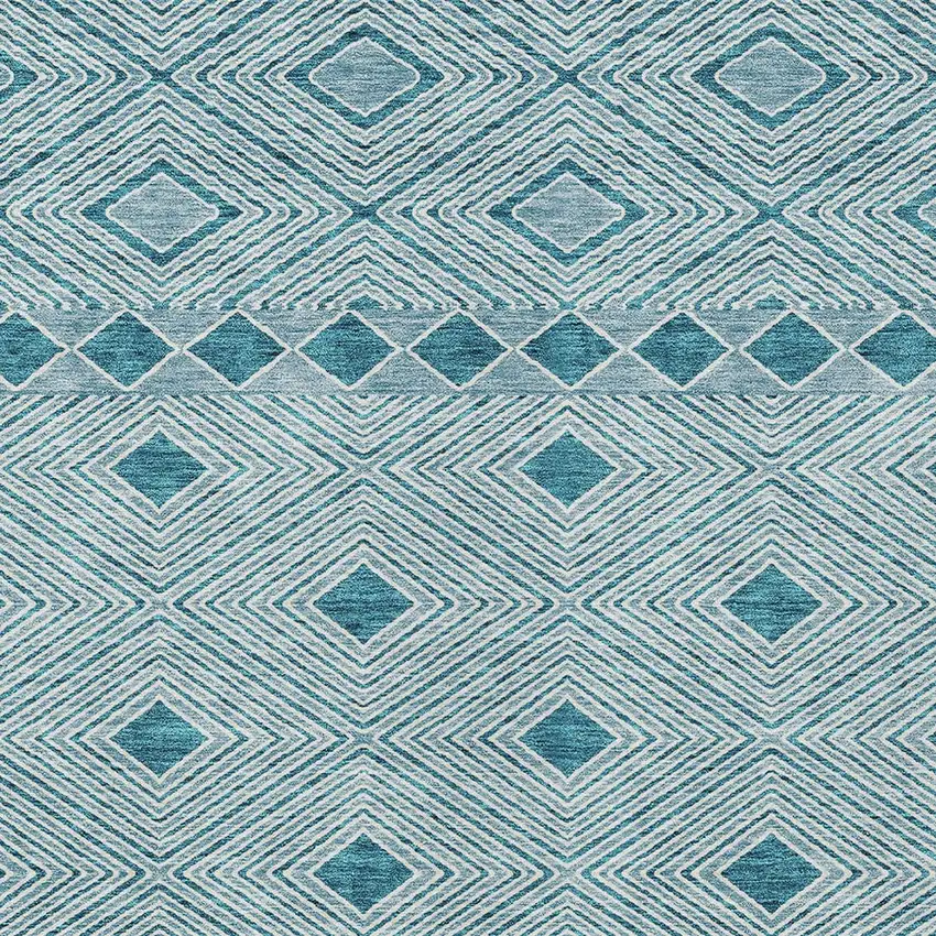 Teal Blue And Aqua Geometric Washable Indoor Outdoor Area Rug Photo 6