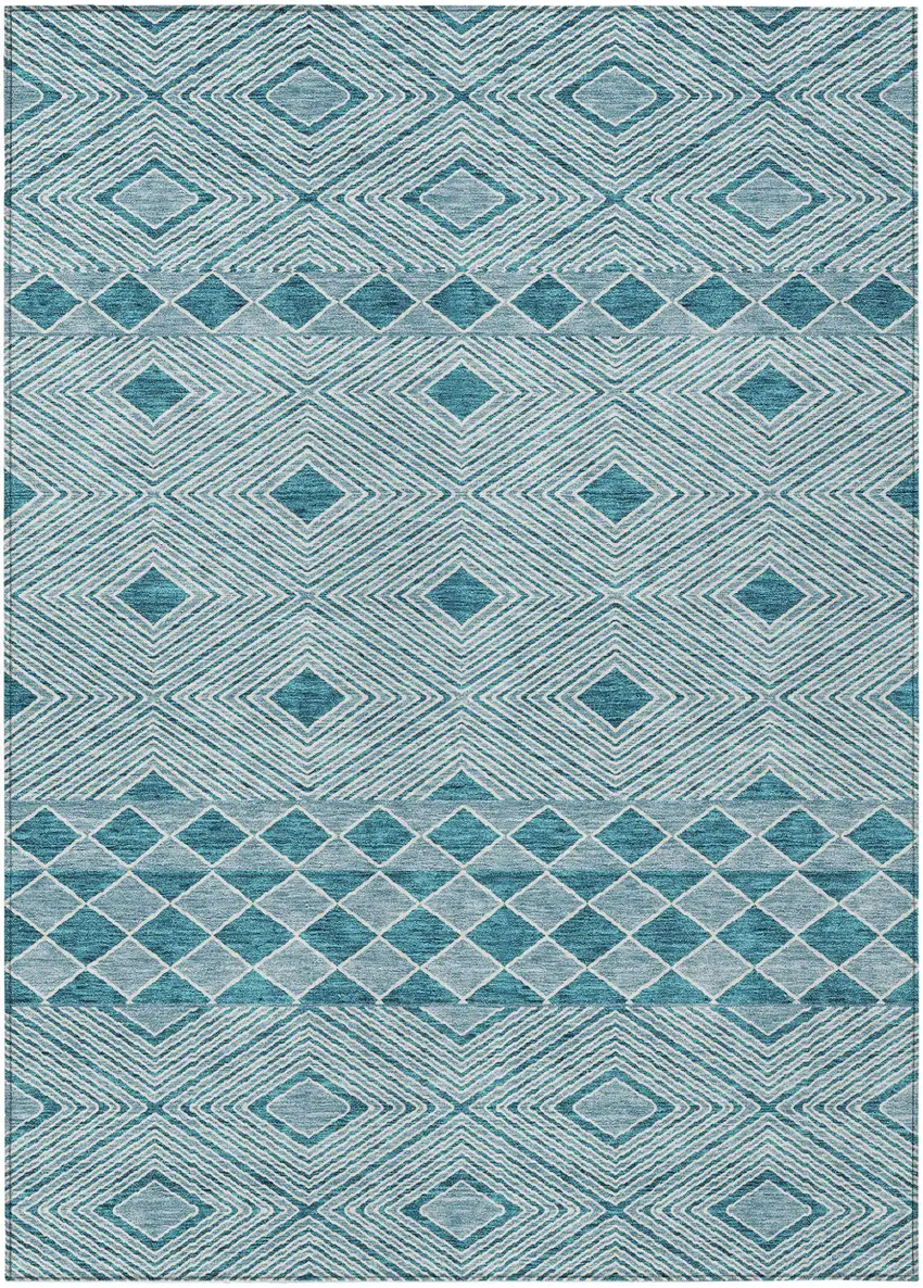 Teal Blue And Aqua Geometric Washable Indoor Outdoor Area Rug Photo 2