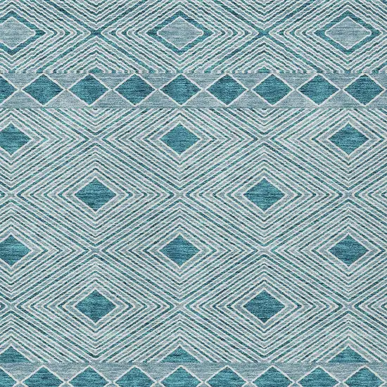Teal Blue And Aqua Geometric Washable Indoor Outdoor Area Rug Photo 6