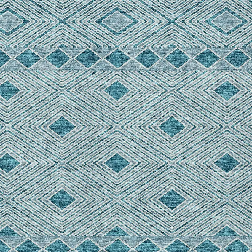 Teal Blue And Aqua Geometric Washable Indoor Outdoor Area Rug Photo 6
