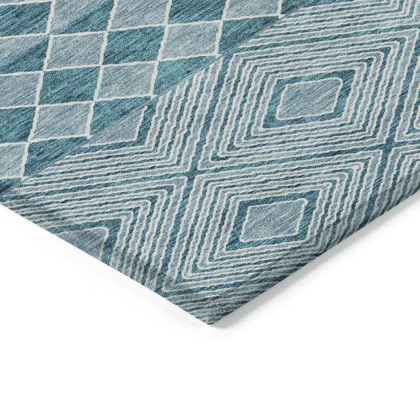 Teal Blue And Aqua Geometric Washable Indoor Outdoor Area Rug Photo 5