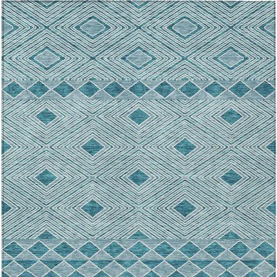 Teal Blue And Aqua Geometric Washable Indoor Outdoor Area Rug Photo 7