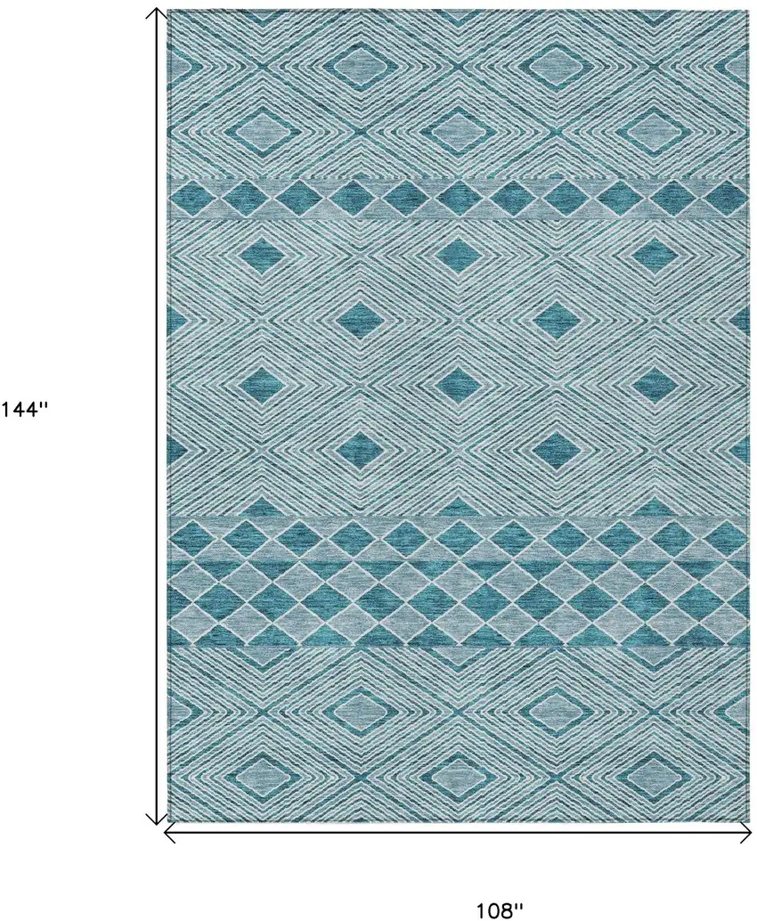 Teal Blue And Aqua Geometric Washable Indoor Outdoor Area Rug Photo 3