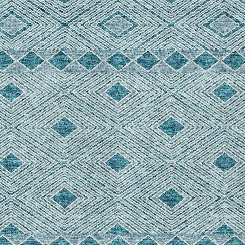 Teal Blue And Aqua Geometric Washable Indoor Outdoor Area Rug Photo 6