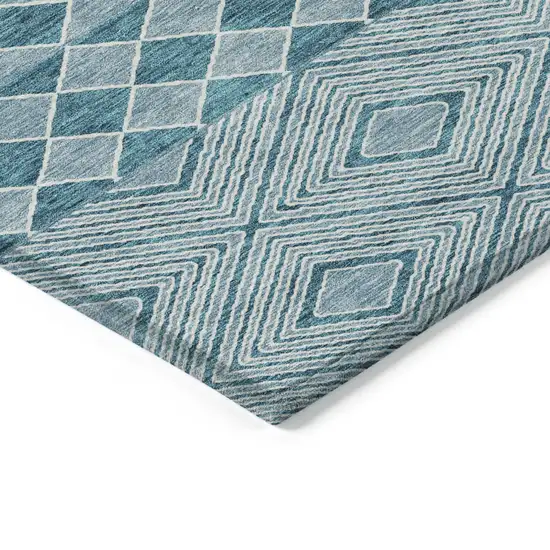 Teal Blue And Aqua Geometric Washable Indoor Outdoor Area Rug Photo 5