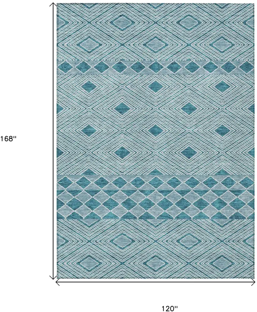 Teal Blue And Aqua Geometric Washable Indoor Outdoor Area Rug Photo 3