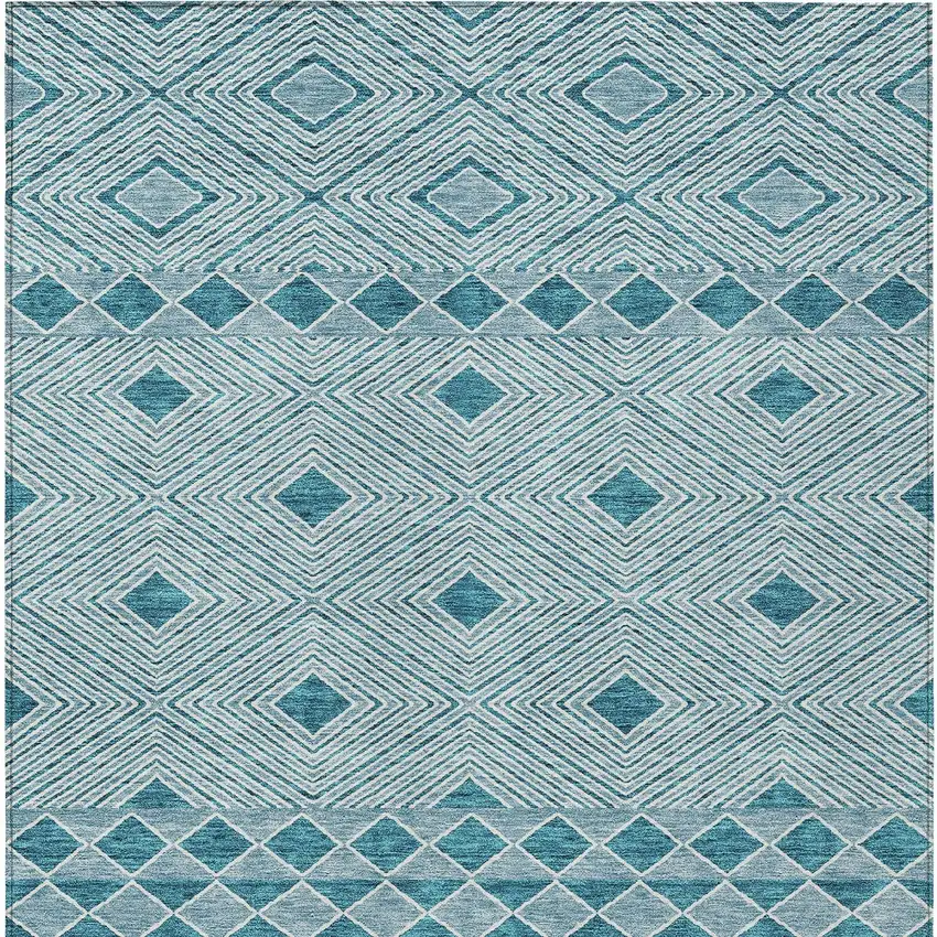Teal Blue And Aqua Geometric Washable Indoor Outdoor Area Rug Photo 7