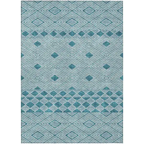Teal Blue And Aqua Geometric Washable Indoor Outdoor Area Rug Photo 2