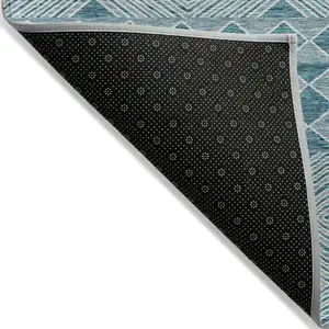Photo of Teal Blue And Aqua Geometric Washable Indoor Outdoor Area Rug