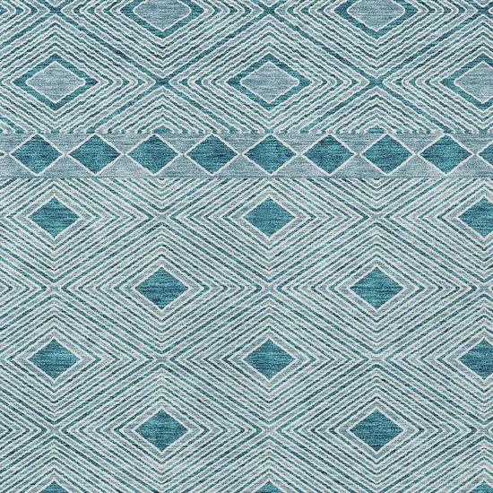 Teal Blue And Aqua Geometric Washable Indoor Outdoor Area Rug Photo 6