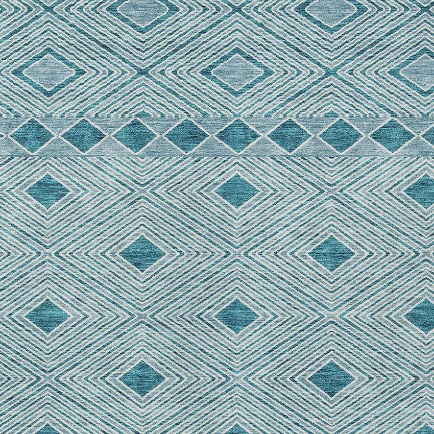 Teal Blue And Aqua Geometric Washable Indoor Outdoor Area Rug Photo 6