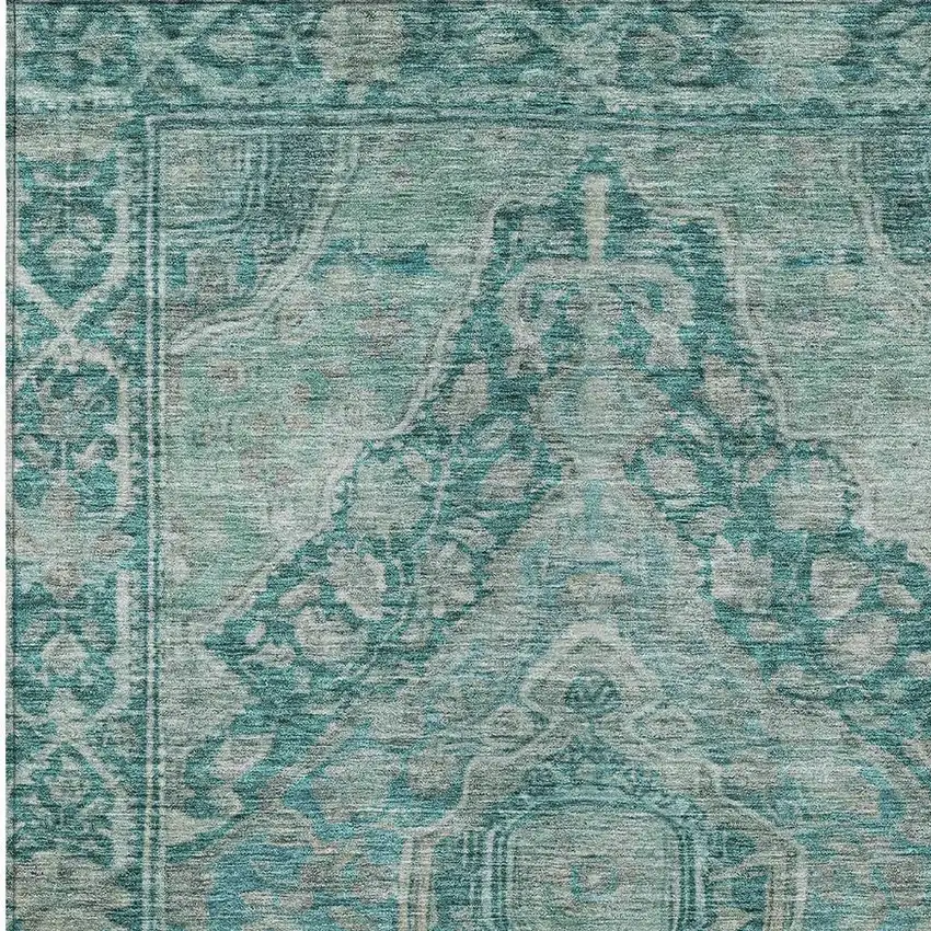 Teal Blue And Aqua Medallion Washable Indoor Outdoor Area Rug Photo 4