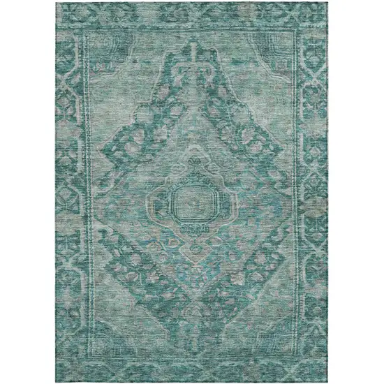 Teal Blue And Aqua Medallion Washable Indoor Outdoor Area Rug Photo 3