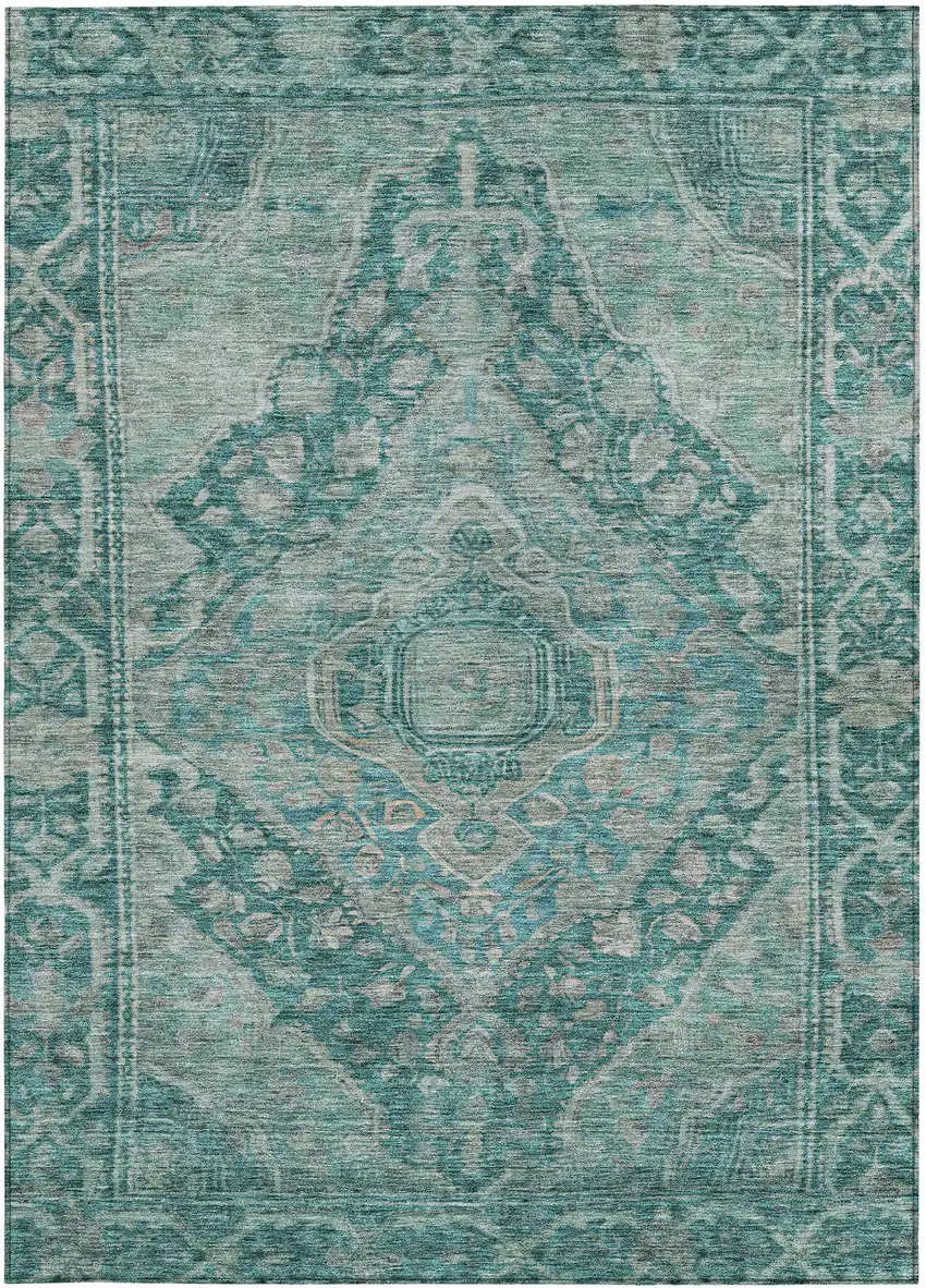 Teal Blue And Aqua Medallion Washable Indoor Outdoor Area Rug Photo 3