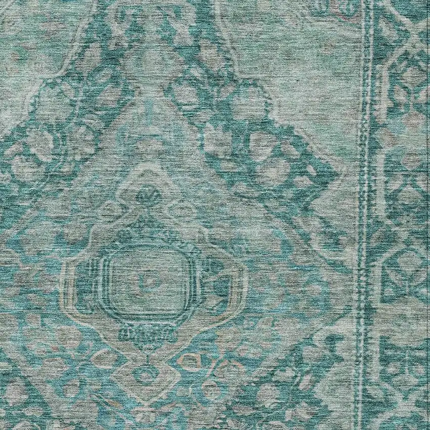 Teal Blue And Aqua Medallion Washable Indoor Outdoor Area Rug Photo 4