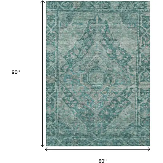 Teal Blue And Aqua Medallion Washable Indoor Outdoor Area Rug Photo 9