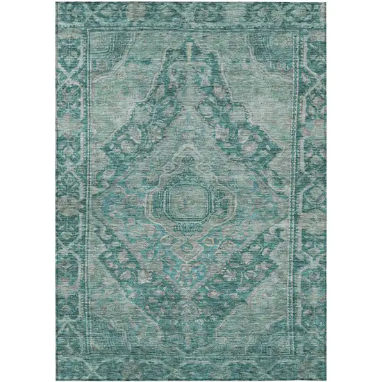 Teal Blue And Aqua Medallion Washable Indoor Outdoor Area Rug Photo 1