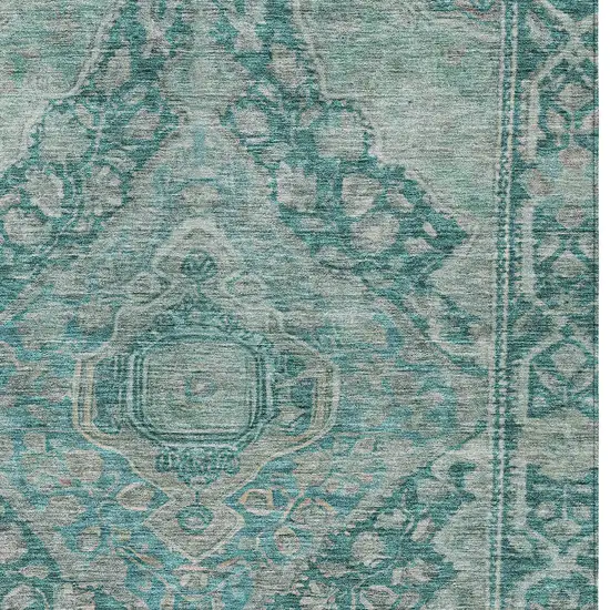 Teal Blue And Aqua Medallion Washable Indoor Outdoor Area Rug Photo 6