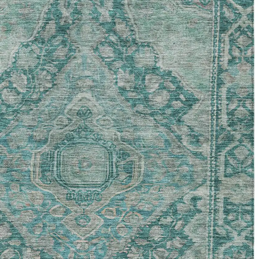 Teal Blue And Aqua Medallion Washable Indoor Outdoor Area Rug Photo 6