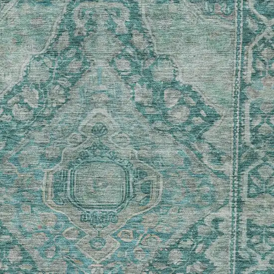 Teal Blue And Aqua Medallion Washable Indoor Outdoor Area Rug Photo 4