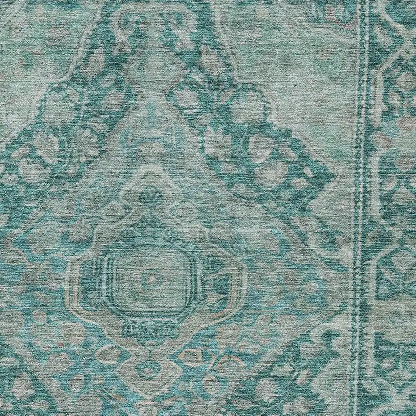 Teal Blue And Aqua Medallion Washable Indoor Outdoor Area Rug Photo 4