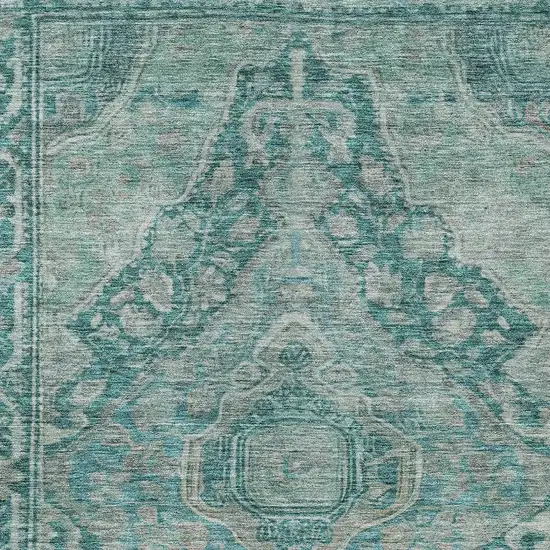 Teal Blue And Aqua Medallion Washable Indoor Outdoor Area Rug Photo 3