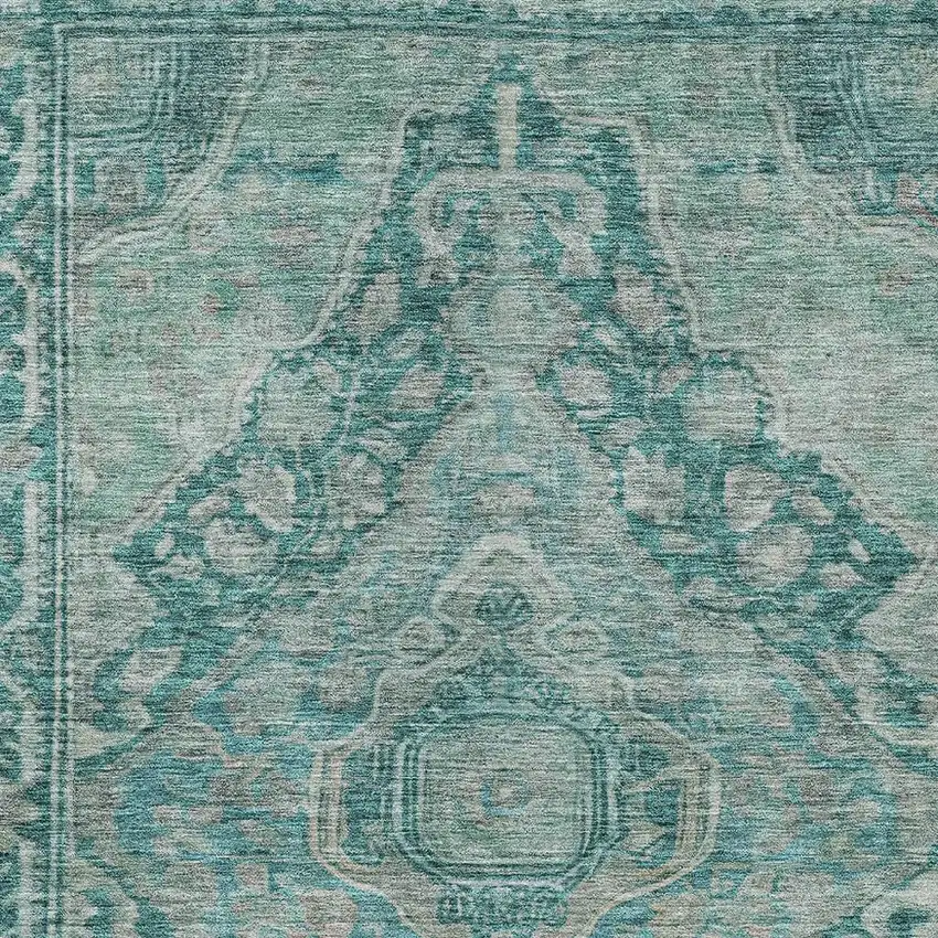 Teal Blue And Aqua Medallion Washable Indoor Outdoor Area Rug Photo 3