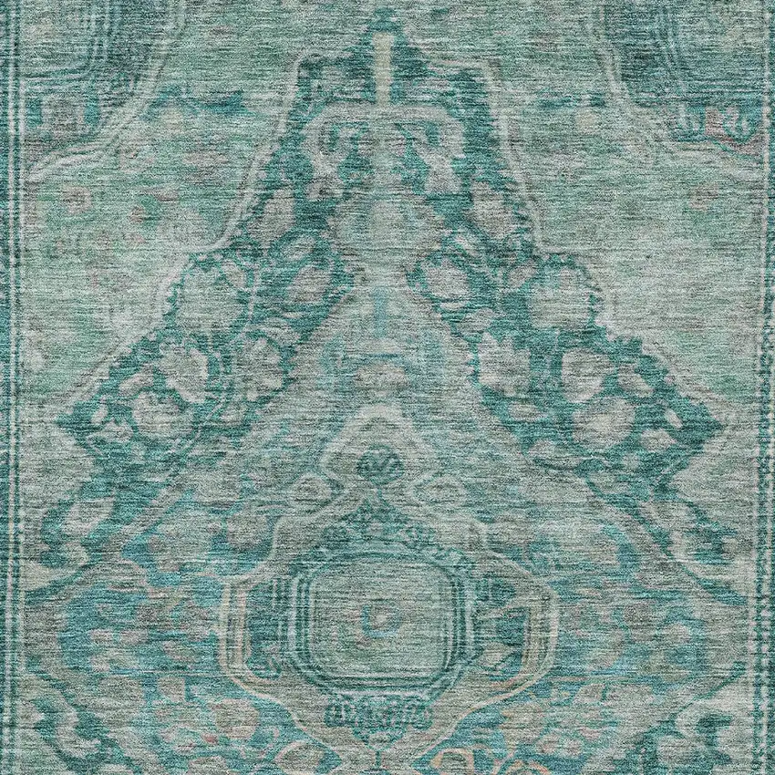 Teal Blue And Aqua Medallion Washable Indoor Outdoor Area Rug Photo 9