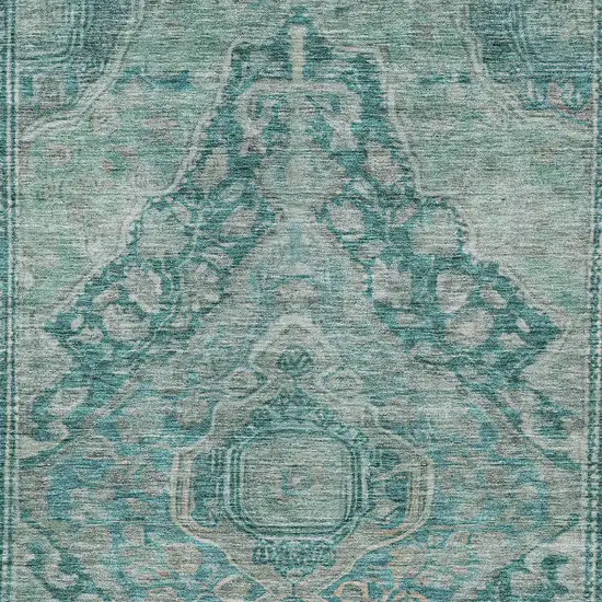 Teal Blue And Aqua Medallion Washable Indoor Outdoor Area Rug Photo 9