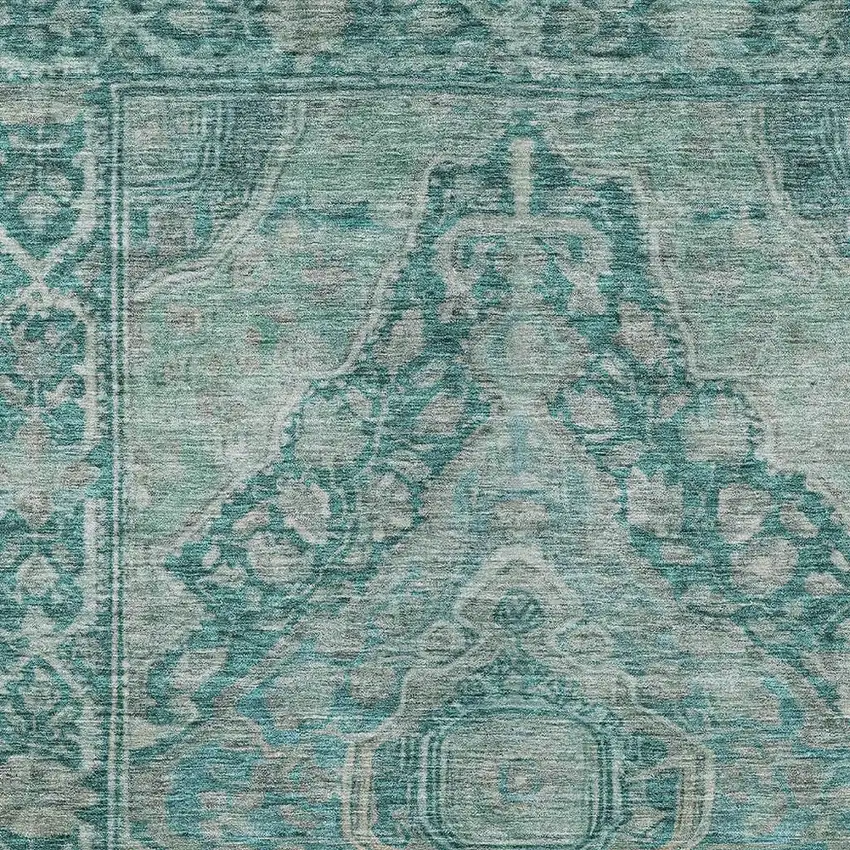 Teal Blue And Aqua Medallion Washable Indoor Outdoor Area Rug Photo 3