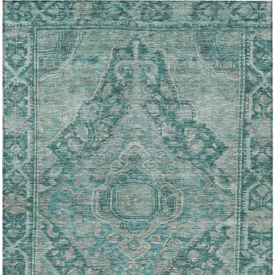 Teal Blue And Aqua Medallion Washable Indoor Outdoor Area Rug Photo 4
