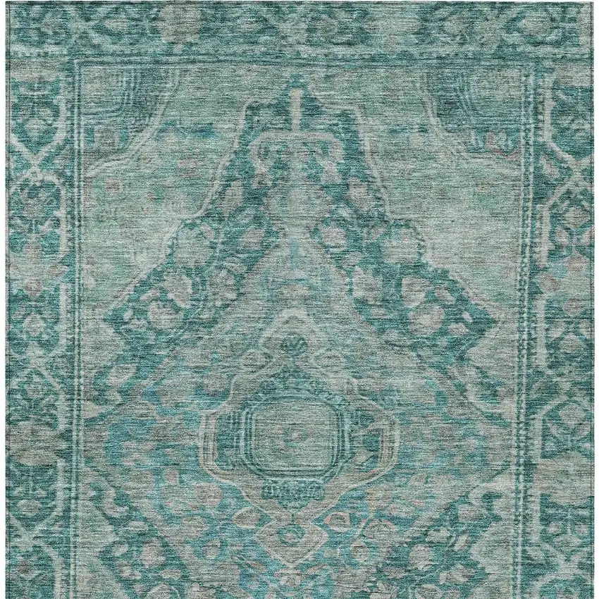 Teal Blue And Aqua Medallion Washable Indoor Outdoor Area Rug Photo 4