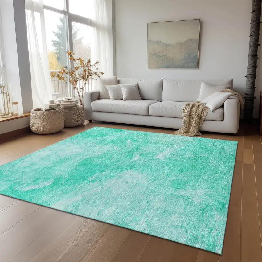 Teal Blue And Aqua Nautical Washable Indoor Outdoor Area Rug Photo 9