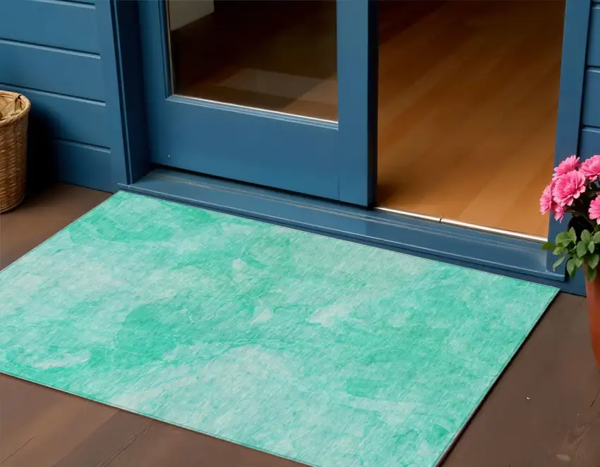 Teal Blue And Aqua Nautical Washable Indoor Outdoor Area Rug Photo 1