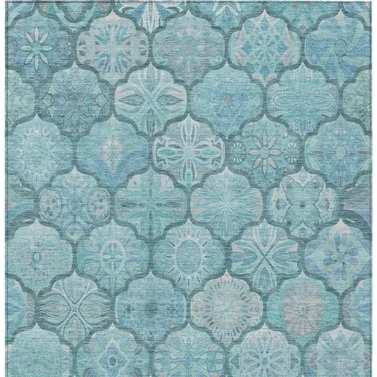Teal Blue And Aqua Ogee Washable Indoor Outdoor Area Rug Photo 6
