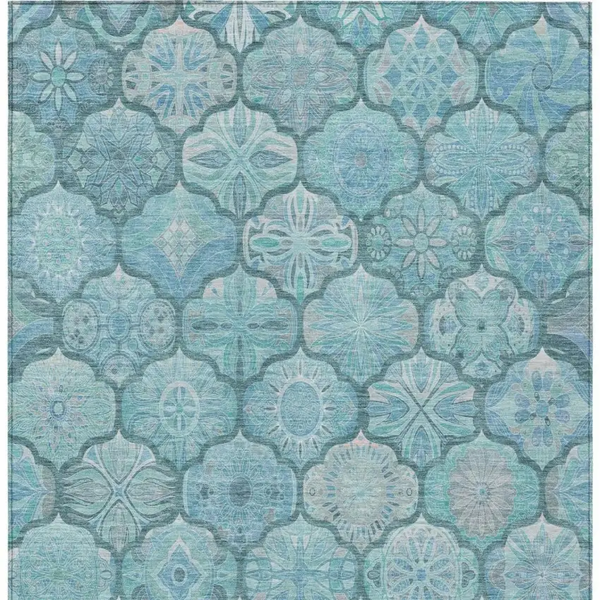 Teal Blue And Aqua Ogee Washable Indoor Outdoor Area Rug Photo 6