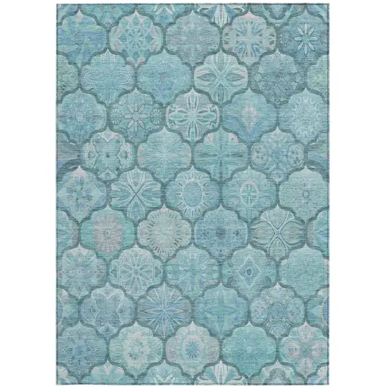 Teal Blue And Aqua Ogee Washable Indoor Outdoor Area Rug Photo 2